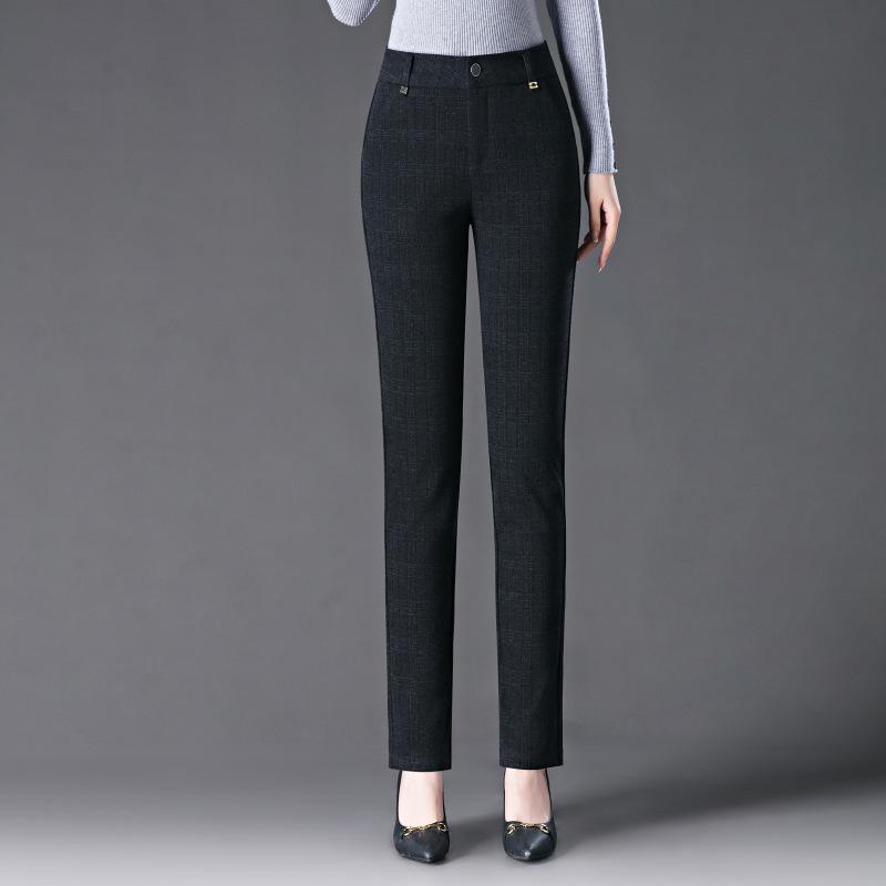High-Waisted Wool Plaid Slimming Pants for Autumn/Winter 2024 - Straight-Leg, Slim-Fit, Casual Wear for Middle-Aged Women.