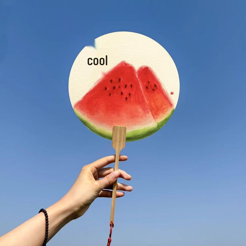 

Скидка для новичков: Расписанный вручную веер «Арбуз» - Портативный, Креативный китайский стиль для лета