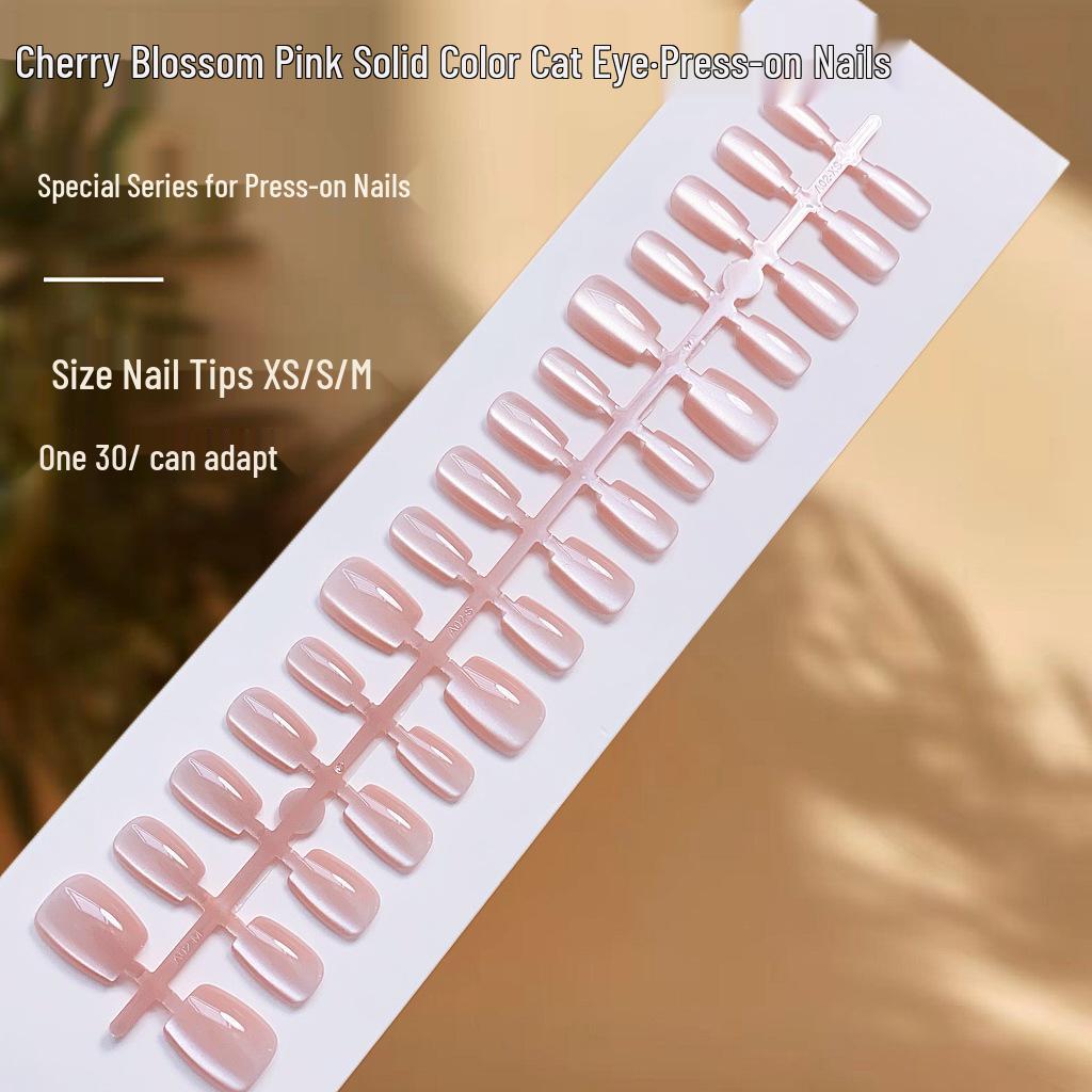 

Нейл-арт «Кошачий глаз» со стеклянными бусинами - Однотонные накладные ногти премиум-класса для повседневной носки