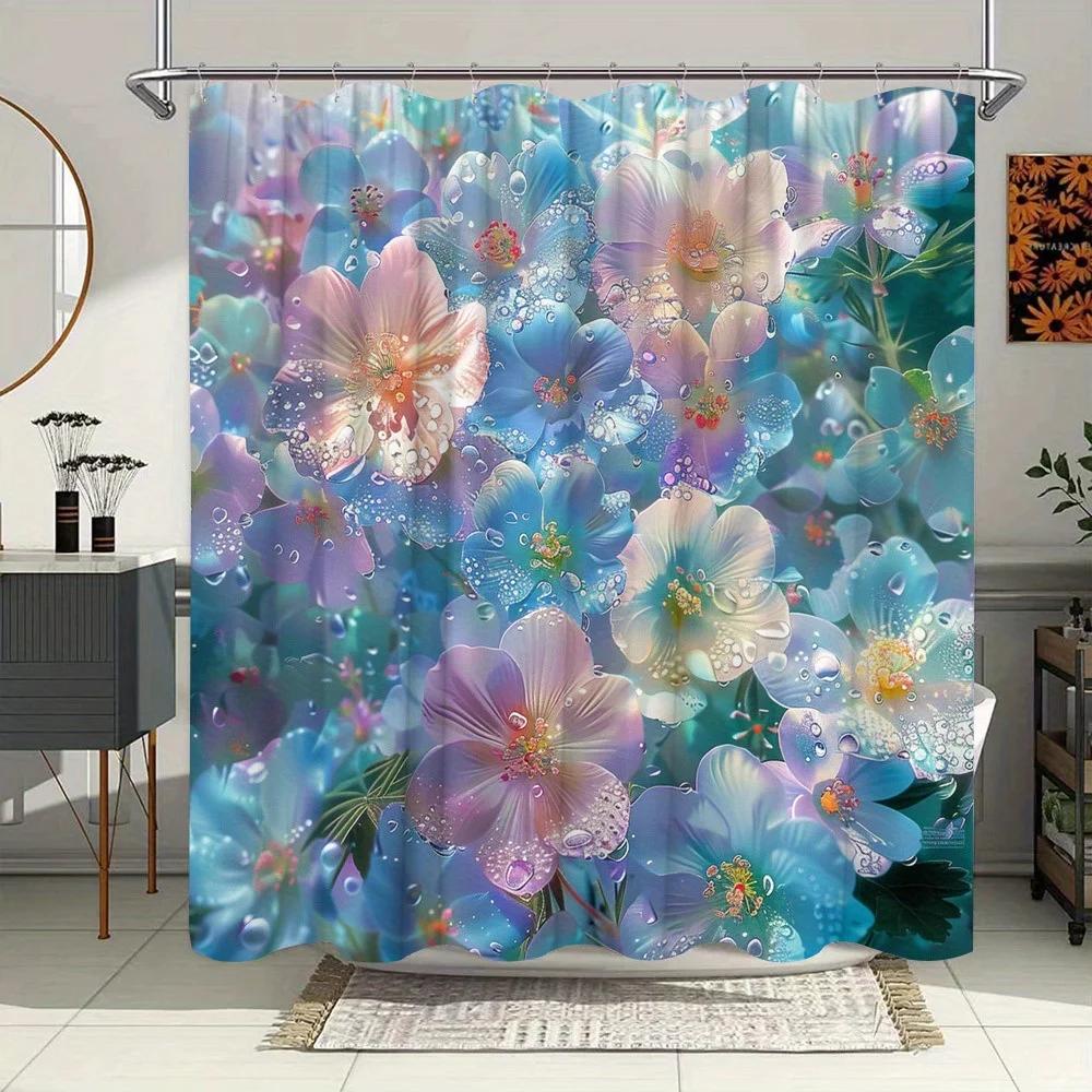 Charming Blue Flower Shower Curtain - Waterproof, Anti Mold,and Anti Dew Design, Creating A Fresh and Dreamy Bathroom Experience