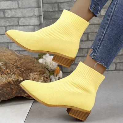 Pointed Short Boots, Thick Heel, Middle Heel, Breathable Mesh, Boots