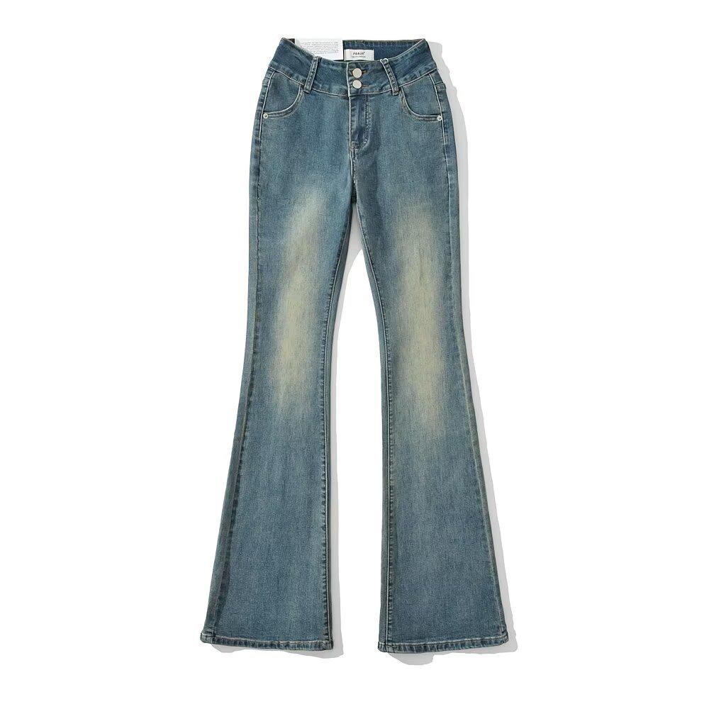 

Весна 2025 Женские джинсы клеш с завышенной талией, стройнящие - Модные и шикарные Large синий