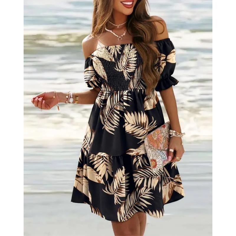 

IHUASU Модное плиссированное платье с одной линией талии и короткими рукавами XXL