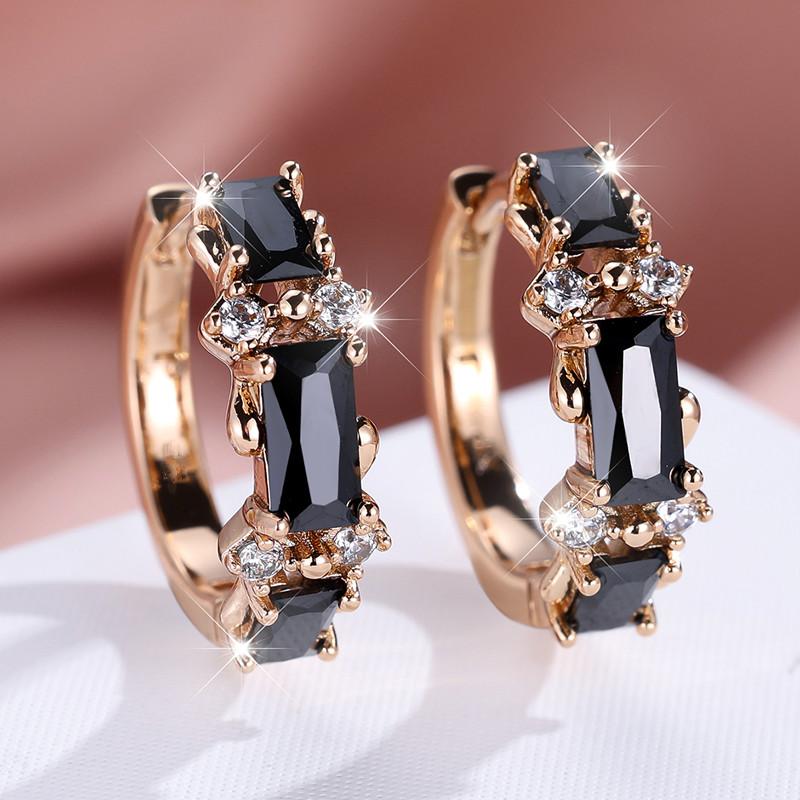 1 Paar goldene, rechteckige Ohrringe mit weißem, schwarzem, blauem, grünem und violettem Stein, stapelbar, baumelnde Haken-Ohrringe, Hochzeitsschmuck, Geschenke