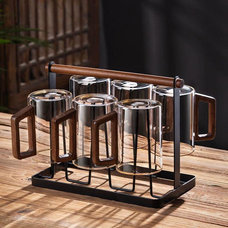 TXRMDX Heat-Resistant Glass Teacup Set with Wooden Handle