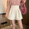 Women's High-Waist A-Line Black Wool Shorts - Autumn/Winter Loose Wide-Leg Booty Shorts, Thin Apricot