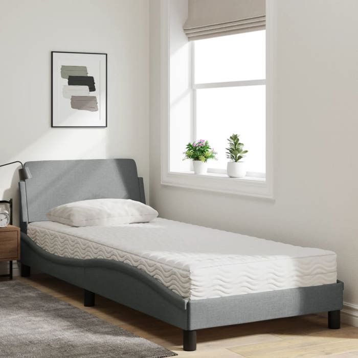 VidaXL Lit avec matelas gris clair 90x190 cm tissu, meuble de chambre à coucher, lit simple, cadre de lit incurvé, sommier, 3208304
