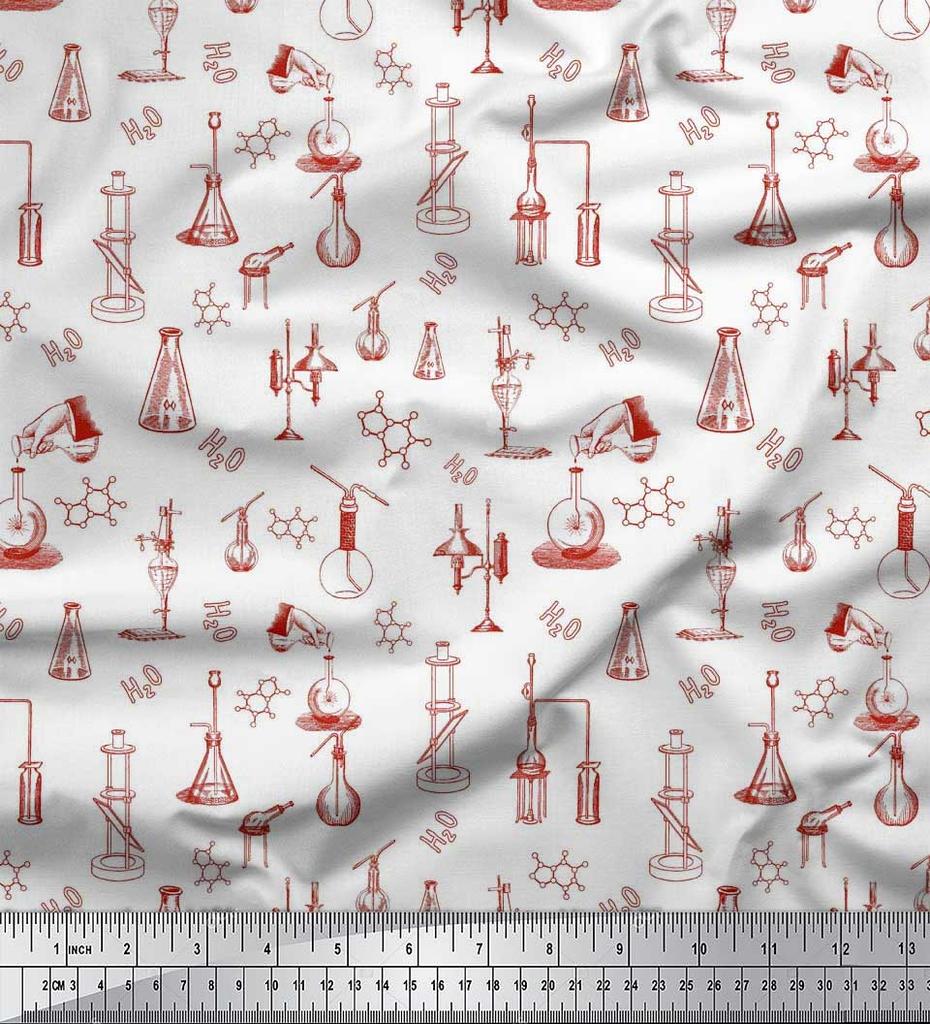 Soimoi Japan Crepe Satin Fabric Scientific Lab Equipments Education Theme Fabric Prints By metre 42 Inch