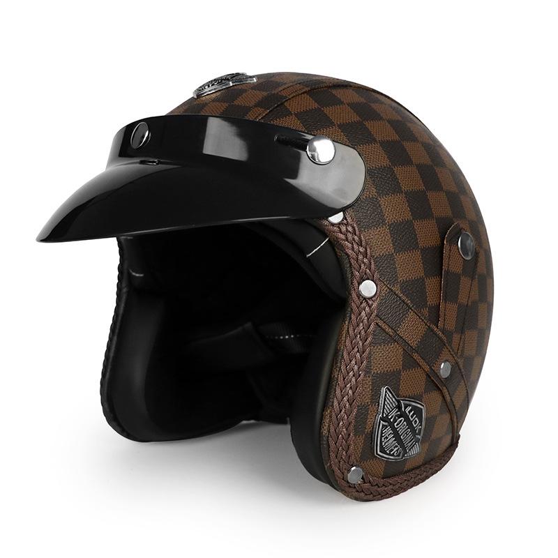 3C Vintage 3/4 Half Helmet Electric Motorcycle Summer Pedal Cruise Locomotive Leather Helmet Men and Women