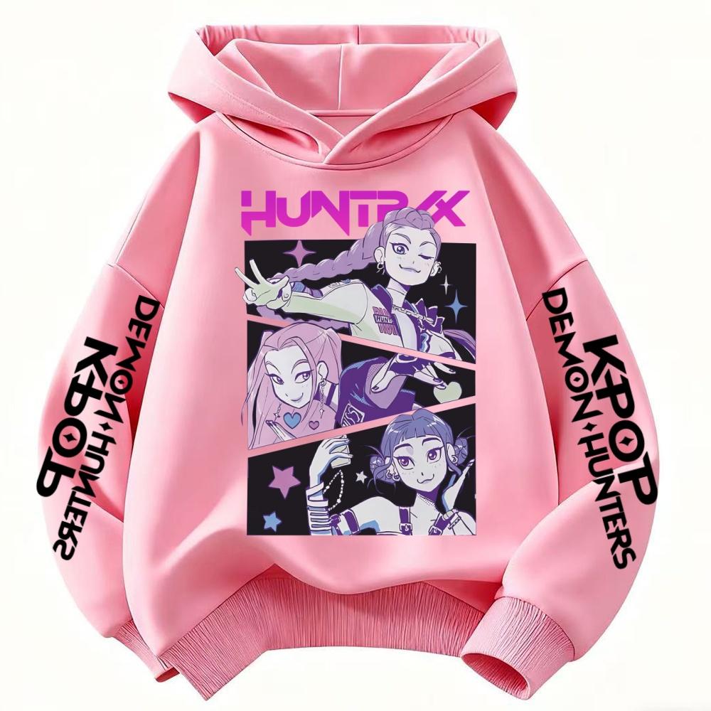 KPop Demon Hunter Rumi Cartoon Girls Boy Hooded Sweatshirt Warm Children's Korean Wave Fashion Casual Tops Clothing