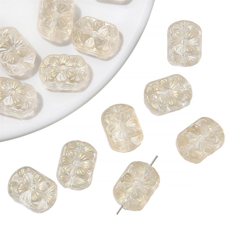 Crystal Glass Beads Double Straight Hole Flower Card Spacers for DIY 10 Pcs