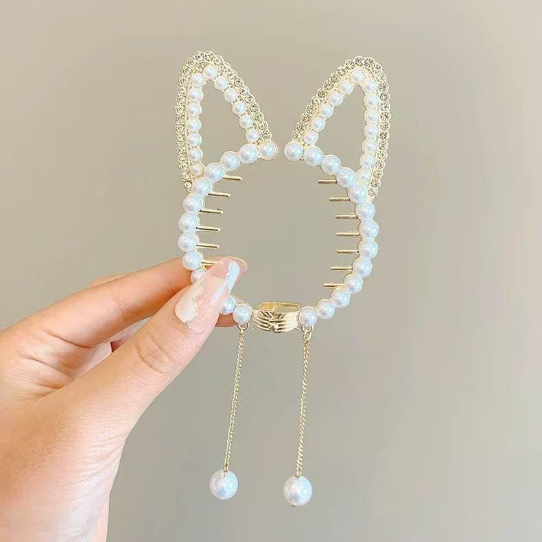 Cute and Playful Cat Design Ponytail Buckle for Children with Metal and Beads
