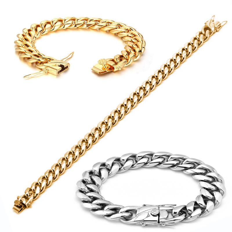 Men's Stainless Steel Cuban Bracelet with Dragon Head Clasp - Hip Hop Style, Fine Polished Finish.