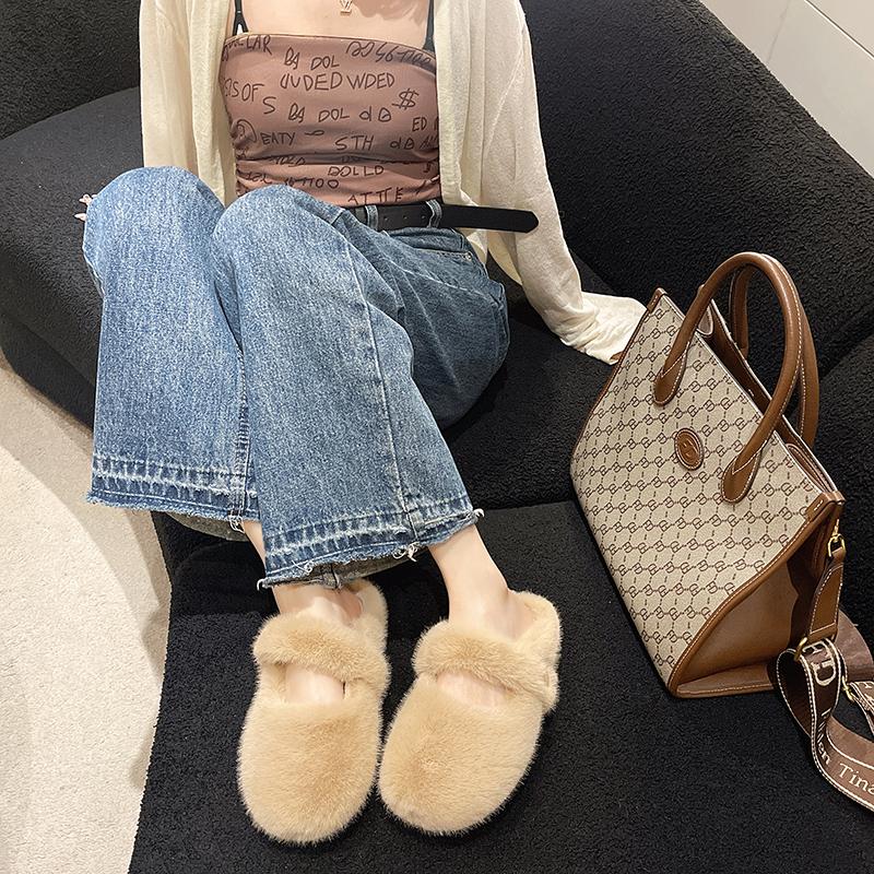 fashion Spring/Autumn Women's Slippers Round Toe Flat Shoes for Women Slip-on Closed Toe Shoes Outdoor Fshion Solid Color Platform Shoes