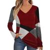 Women's Fashion Long Sleeve V-Neck Pullover Printed T-Shirt Top With Pocket
