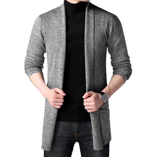 Men Cardigan Sweater Pure Color Anti-shrink Autumn Men Winter Knitting Sweater Coat for Work