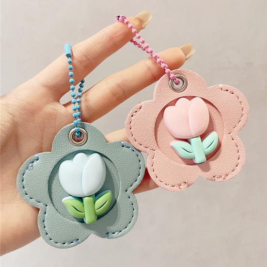 2Pcs Elegant Tulip Key Holder Faux Leather House Shape Keychain
