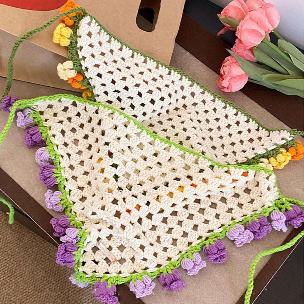 Hair Band Triangle Turban Floral Crochet Bandana Vintage Women Hair Scarf  Children