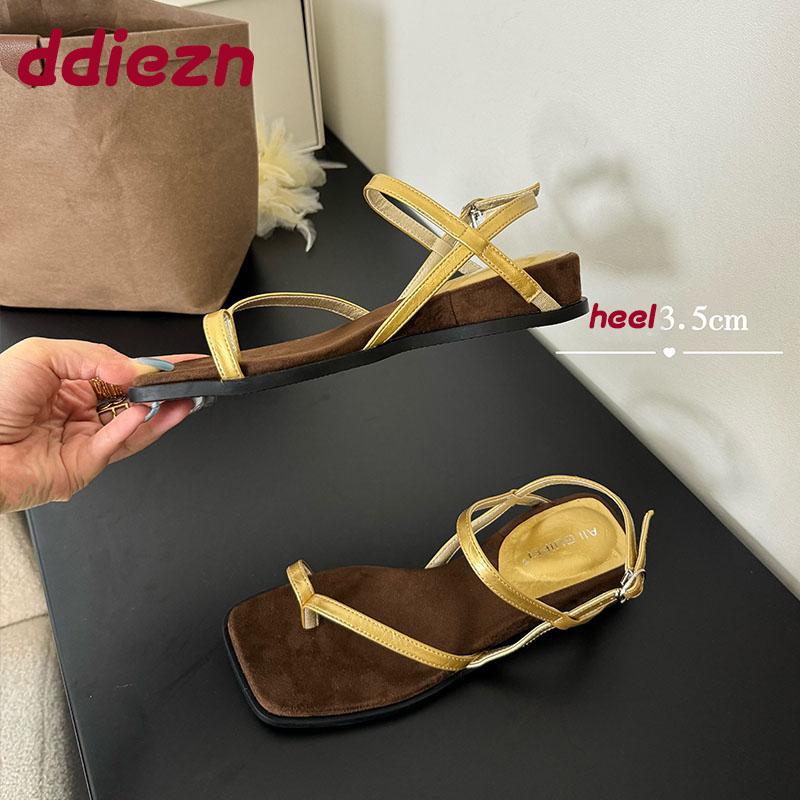 Fashion Female Spring Summer Wedges Women Heeled Sandals Shoes Buckle Strap Fashion Square Toe Ladies Wedges Sandals Shoes Flip Flops