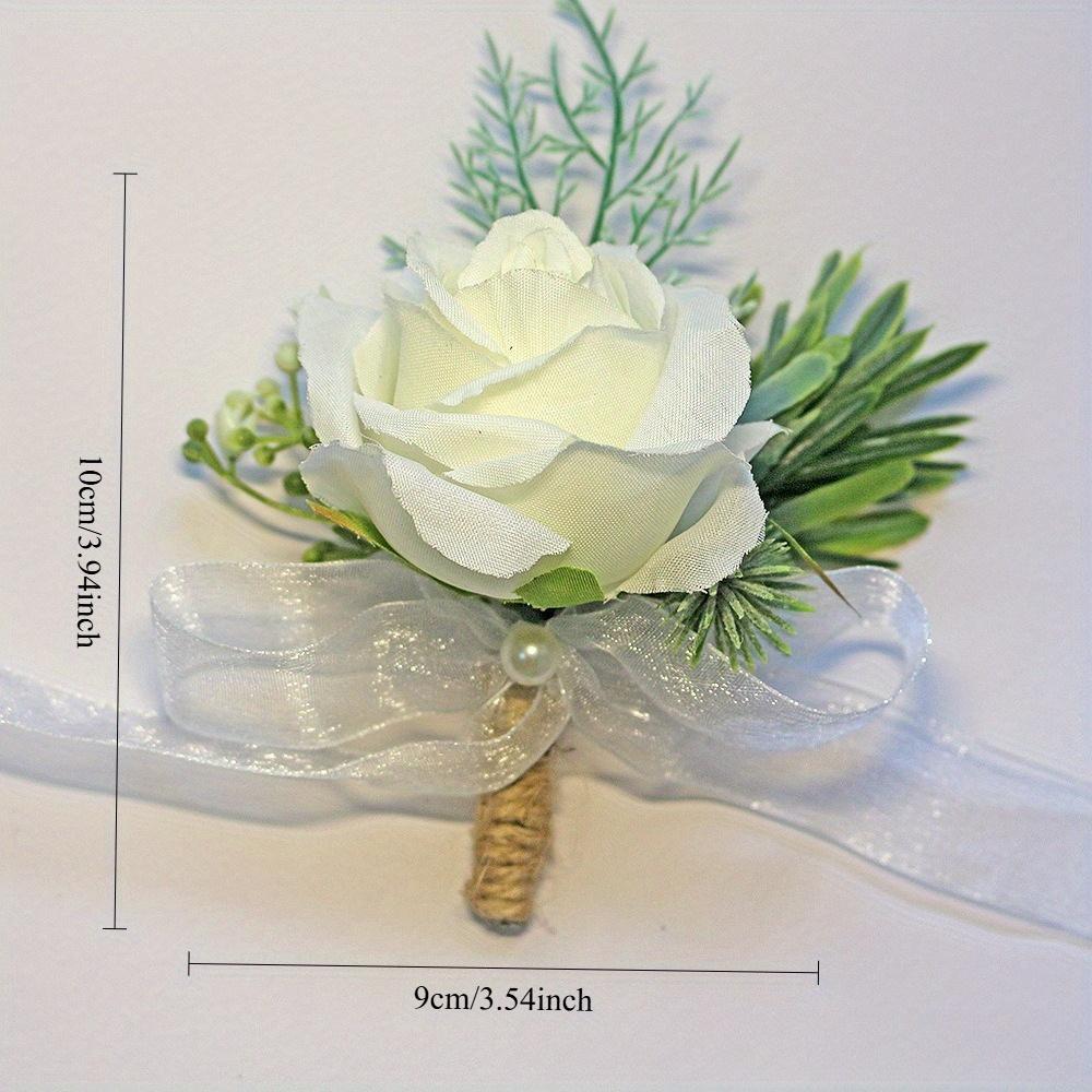 A Pair of Wedding Bridesmaids Simulated White Rose Corsage Wrist Flower Set