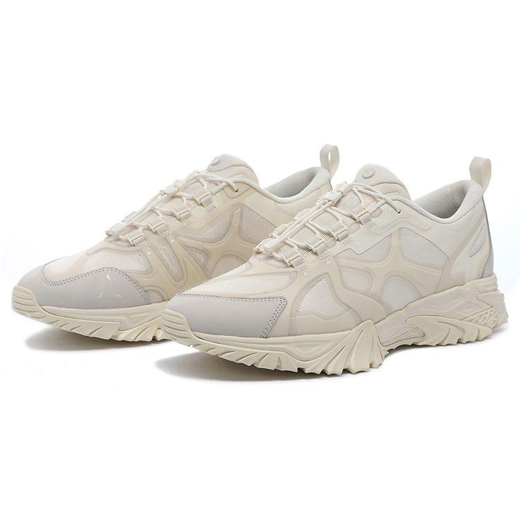 Li-Ning Advanced Sports Series Fabric Leather Shock Absorbing Non-Slip Wear-Resistant Low-Top Sneakers Men Sneakers Beige ALFS015-1