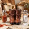 Glass Salt And Pepper Dispenser Western Cowboy Boot Resin Shaker Set Creative Boots Spice Shaped Condiment Bottles Rustic Table Kitchen Tabletop