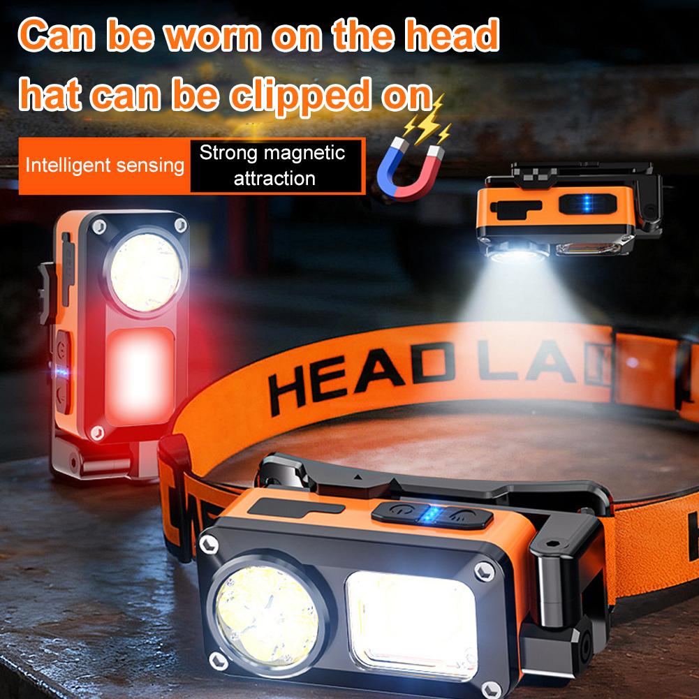 COB LED Headlamp Induction Head Lamp With Angle Adjustable 7 Modes Rechargeable Magnetic Sensor Head Light For Out F4N5