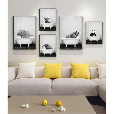 Painting Nursery Wall Art Nordic Picture Kid Room Decor Baby Animal In Bathtub Poster Panda Giraffe Elephant Lion Pig Cow Canvas No Frame