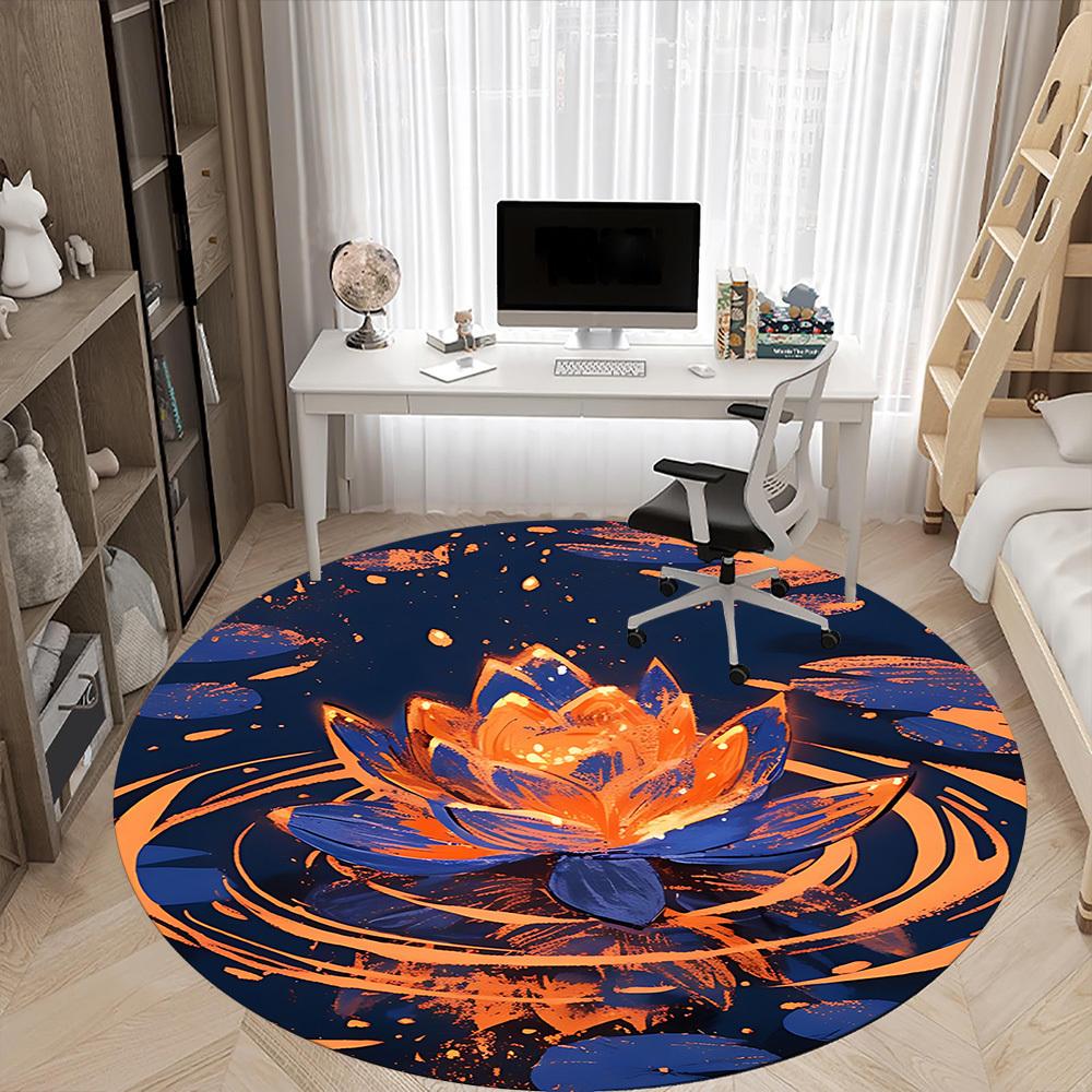 1pc Lotus Pond Office Round Area Rug, Indoor Mat Suitable For Office, Under Office Chairs Bedroom Living Room Home Decor, Room Deco 139