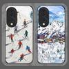 Oil Painting Art Snow Scenery Skiing Tempered Glass Phone Case for Huawei Nova 13 12 11 10 SE Mate 70 60 Pro Plus P60 P40 Covers