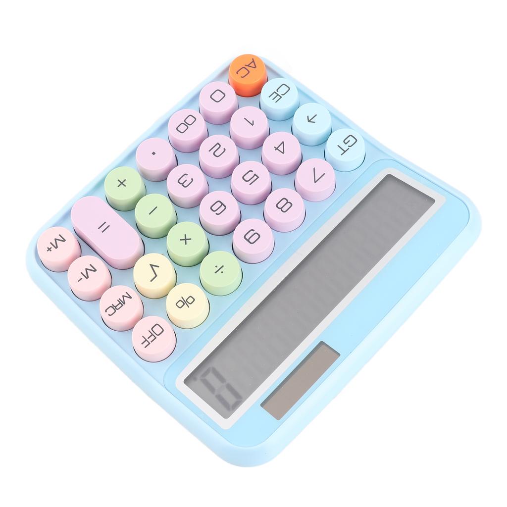 Mechanical Calculator 12 Digit Large LCD Display Big Round Button 15 Degrees Tilt Screen Cute Candy Colored Dual Power