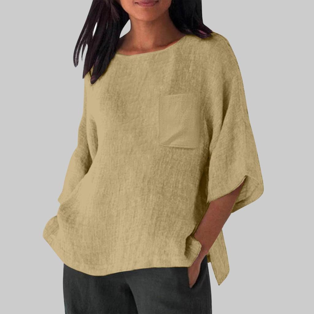 Women's Casual Loose-Fit Linen 3/4 Sleeve Top