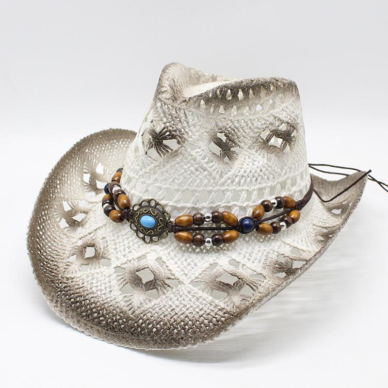 

Этнический стиль Полая ковбойская шляпа Мужская шляпа Пляжная шляпа Вестерн Ковбой M（56-58cm） белый