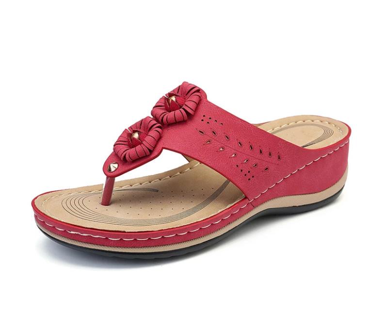 

Летние женские шлепанцы на танкетке Туфли в стиле ретро Красивые цветы Нескользящие Легкие Большие размеры Комфортные женские шлепанцы Уличные тапочки7 12 красный