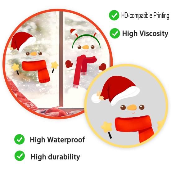 Reusable Holiday Scene Decor Christmas Snowman Static Glass Stickers, Simple Window Clings, Waterproof PVC Clings Decorative Sheets for Home