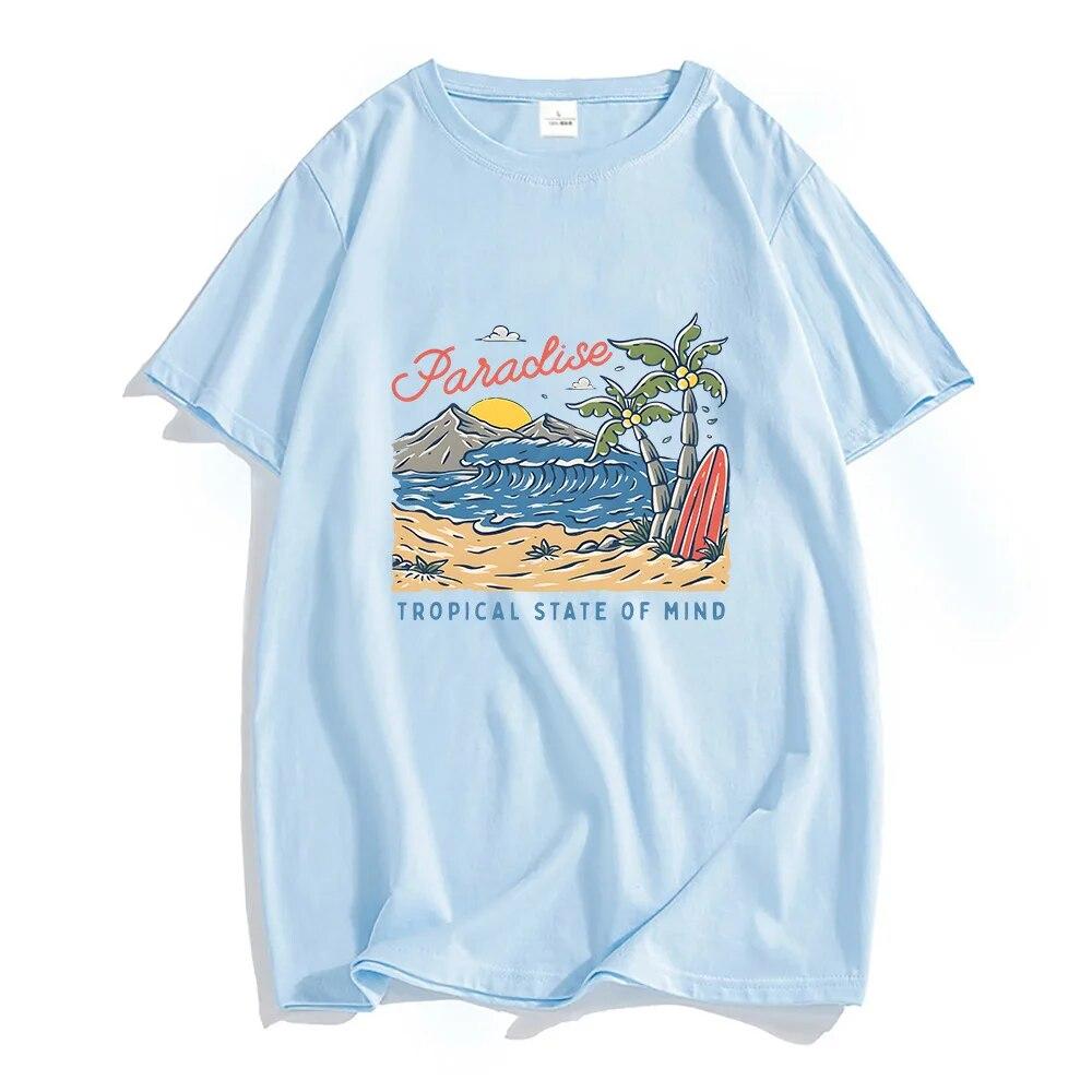 Paradise T Shirts Unisex Prevalent Harajuku Aesthetic Short Sleeve T-shirts 100% Cotton High Quality Tshirts Tropical State of Mind