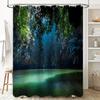 Forest Shower Curtain Waterfall Nature Landscape Backdrop Bathroom Decor Vintage Greenery Fern Botanical Artistic Home Decor