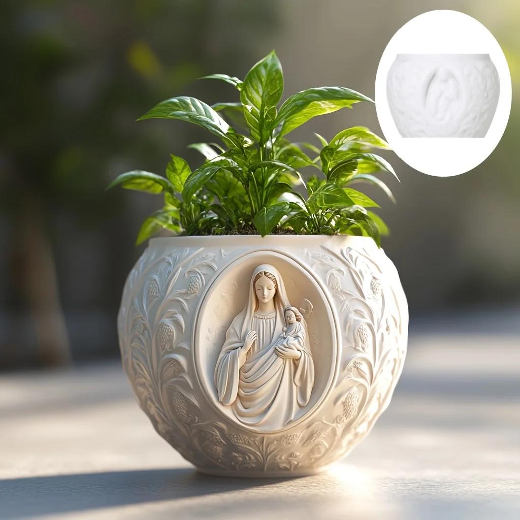 DIY úleva bohyně vítězství kruhový květináč pryskyřice silikonová forma úleva boha vítězství úložný box sádrové formy