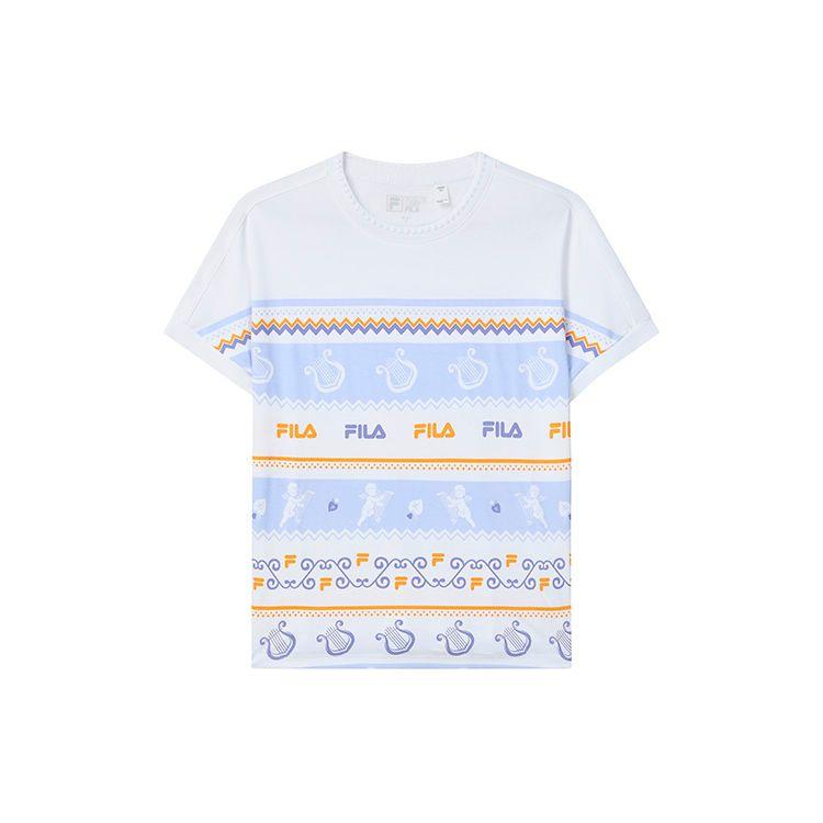 FILA Loose Letter Angel Harp Striped Print Fashion Casual Loose Round Neck Short Sleeve T-Shirt Women T-Shirt F11W238104F-ZA S