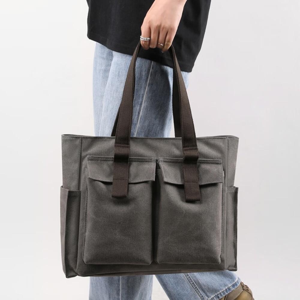 Women Carry Briefcase Professional Commute Simple Single Shoulder Large Canvas Bag Length 39cm Wide 11cm High 32cm