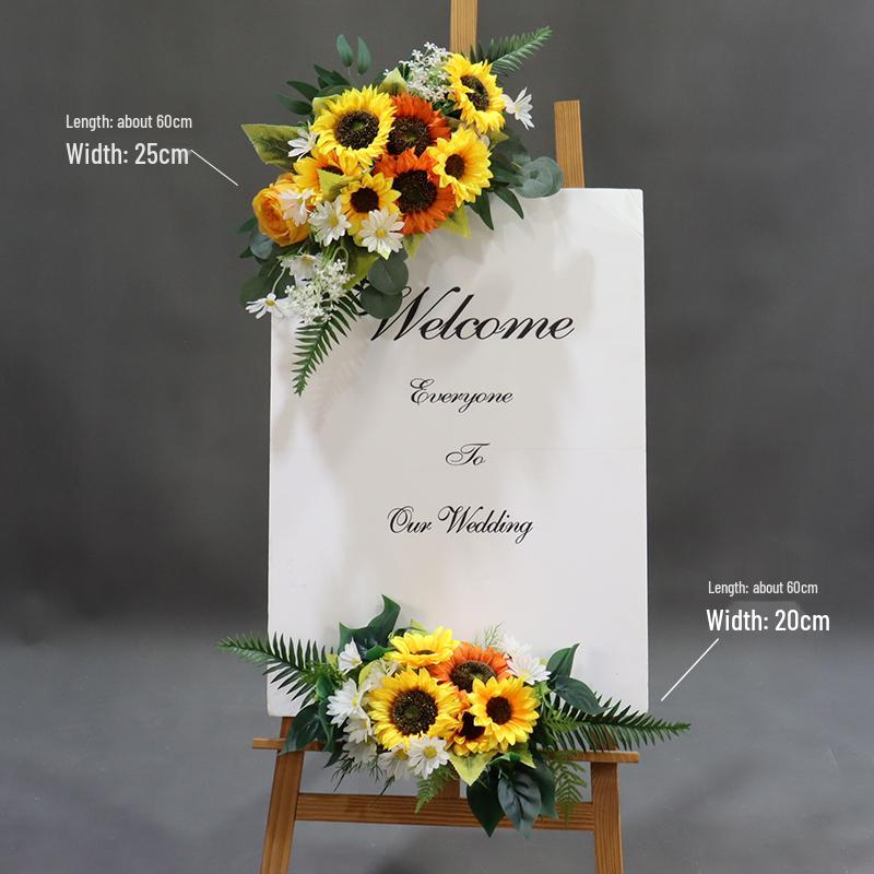 Silk Flower Wedding Welcome & Directional Sign with Floral Art Decoration