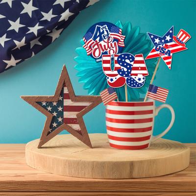 6 Stück Patriotische Vasenstecker für den 4. Juli, Rot Weiß Blau DIY Blumenarrangement, Unabhängigkeitstag Tischmittelstück Partydekoration