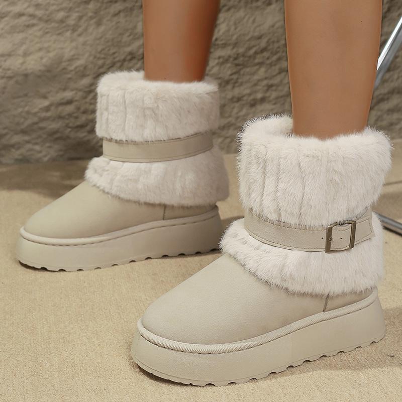 Fashion Fashion Buckle Fluffy Fur Boots Women Comfortable Winter Slip On Platform Snow Boots Woman Thick Sole Furry Ankle Botas Mujer