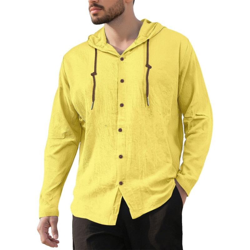 Men Solid Hooded Long Sleeve Loose Casual Breathable Quick Dry Shirt