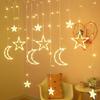 Plug-in LED Star and Moon Curtain String Lights - Festive Hanging Decor for Bedroom and Celebrations