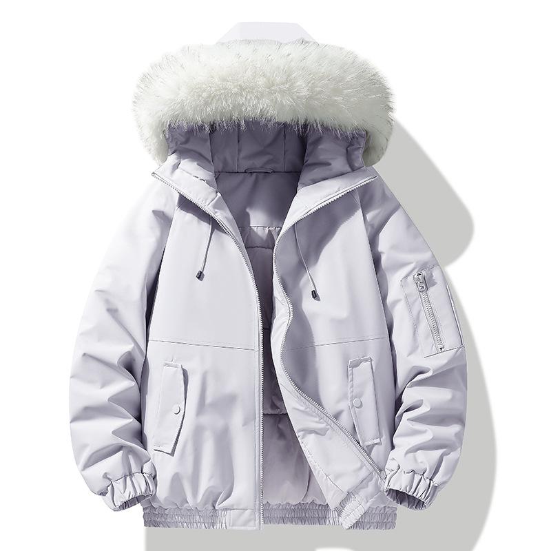 Winter Cotton Hooded Jacket with Removable Fur Collar - Windproof, Warm, and Lightweight for Couples