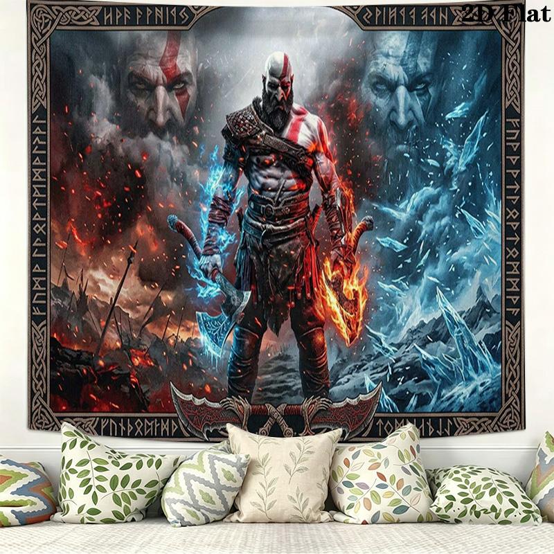 Kratos God Of War Wall Tapestry Aesthetic Wall Hanging Printed Fabric Blanket Decorative Tapestries for Bedroom Living Room Home Decor