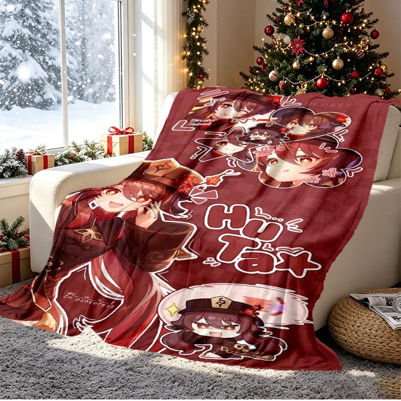 Genshin Impact Muster Decke für Heimdekoration, Bett, Sofa, Auto Reisen, Camping, Geeignet für Alle Jahreszeiten, Geburtstag Weihnachtsgeschenk