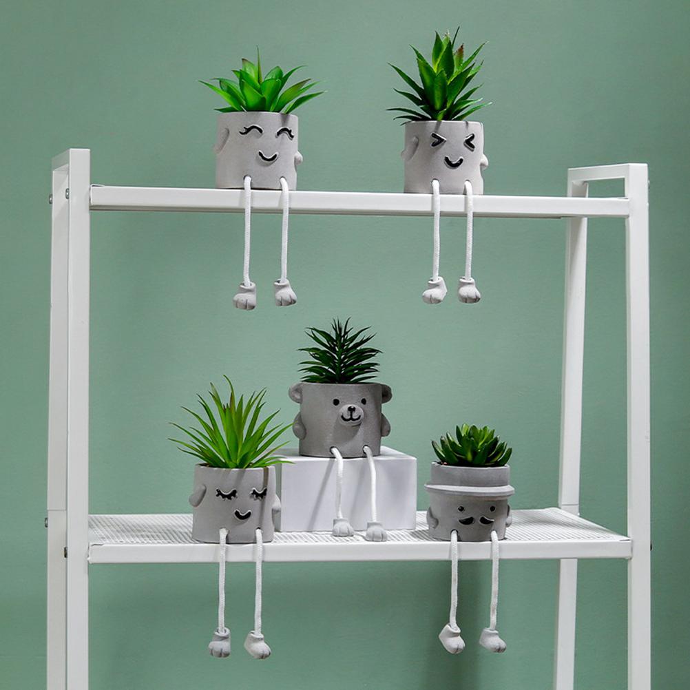 Artificial Plants Potted Decorations Long Legs Doll Succulent Plants Flowerpot Cute Expression Potted Ornaments for
