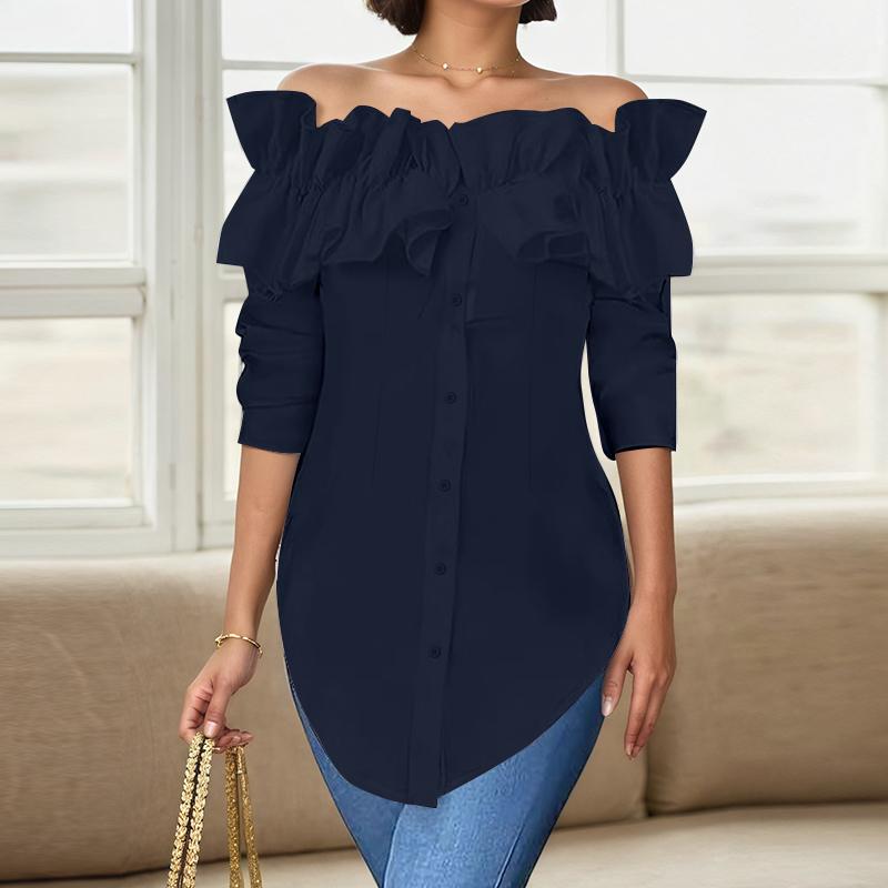 ZANZEA Blusa Casual de Manga Larga con Hombros Descubiertos para Mujer